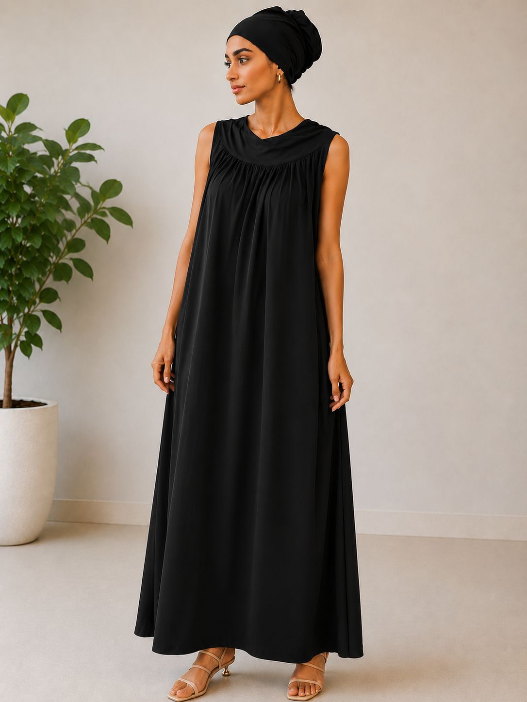 Women's Modest Abaya Inner Dress – Sleeveless Maxi Inner Slip Dress for Abaya